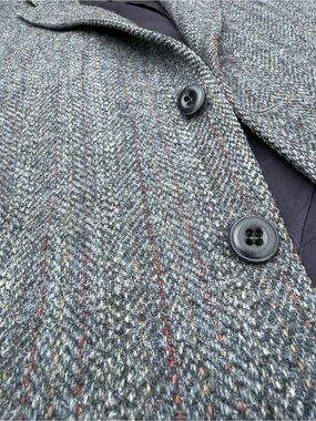 Vtg Harris Tweed Sport Coat Mens 38S Gray Herringbone Jacket Striped Wool Blazer